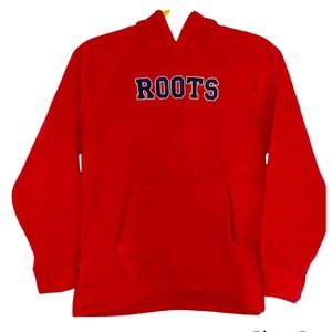 Roots size XL kids hoodie unisex red navy velour